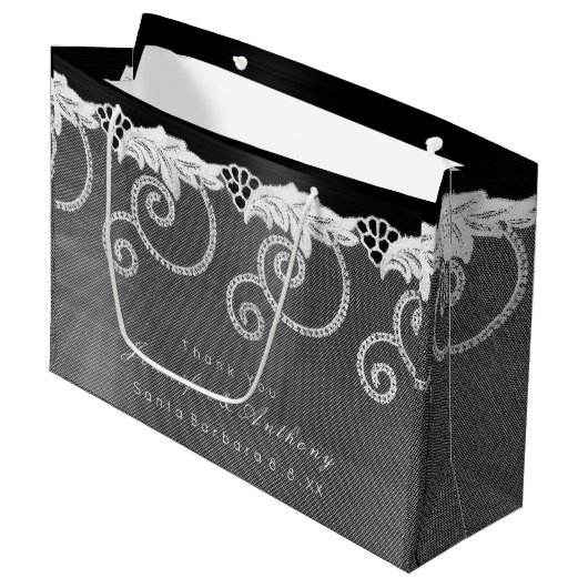 パーソナライズされた結婚白黒王室のレース ラージペーパーバッグ (正面アングル)