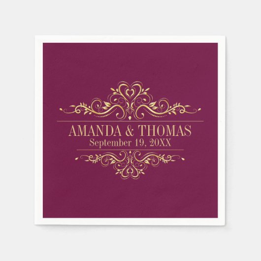 パーソナライズされた結婚紙エレガント スタンダードカクテルナプキン (正面)