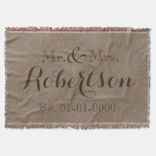パーソナライズされた結婚素朴ヴィンテージ名 スローブランケット (正面)