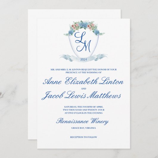 パーソナライズされた結婚紫陽花 招待状 (正面/裏面)