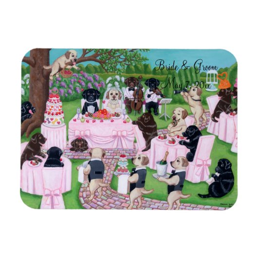 パーソナライズされた結婚絵を描ラブラドール マグネット (横)