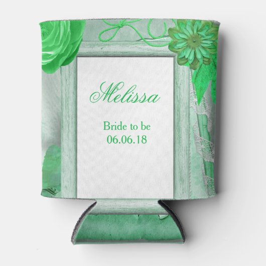 パーソナライズされた結婚緑フローラ 缶クーラー (正面)