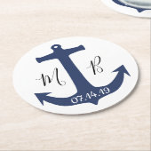 パーソナライズされた結婚航海のいかり ラウンドペーパーコースター (アングル)