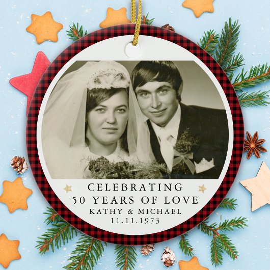 パーソナライズされた結婚記念写真 セラミックオーナメント