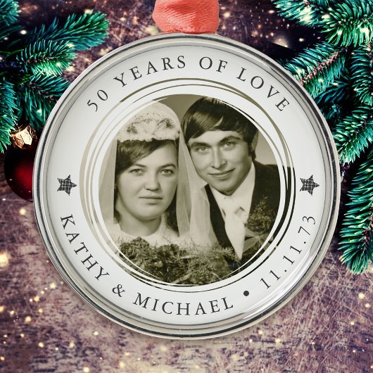 パーソナライズされた結婚記念写真 メタルオーナメント