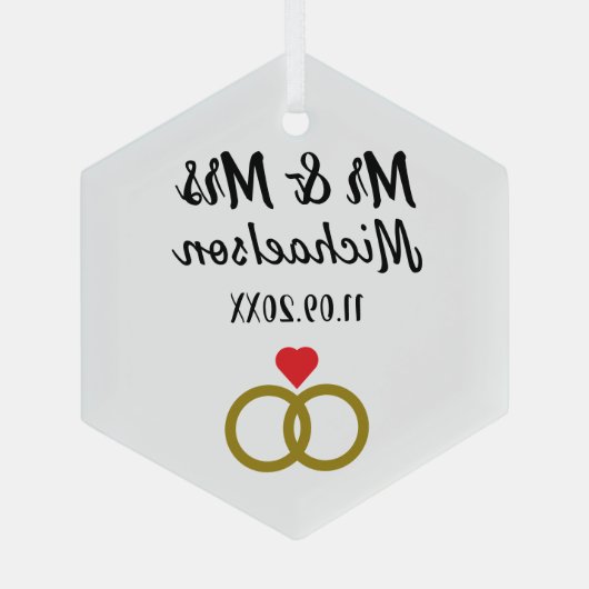 パーソナライズされた結婚 ガラスオーナメント (裏面)