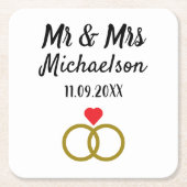 パーソナライズされた結婚 スクエアペーパーコースター (正面)