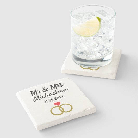 パーソナライズされた結婚 ストーンコースター (横)