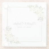 パーソナライズされた結婚 |ホワエレガントイトローズフローラ ガラスコースター (裏面)