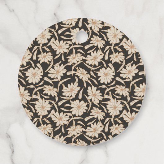 パーソナライズされた結婚Beigeフローラブラック フェイバータグ (裏面)