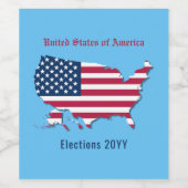 パーソナライズされた統一された州の地図と国旗 ワインラベル (シングルラベル)