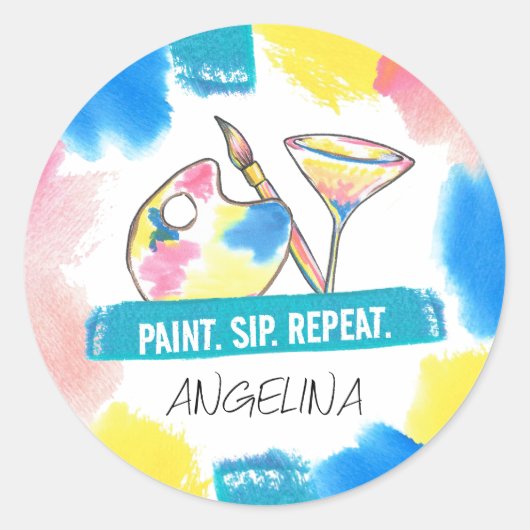 パーソナライズされた絵を描とSip誕生日絵を描のパーティー ラウンドシール (正面)