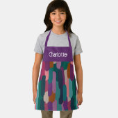 パーソナライズされた絵を描筆の子紫色の子の芸術 エプロン (インサイチュ)