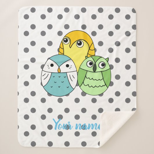 パーソナライズされた網型フクロウ模様 シェルパブランケット (正面)