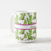 パーソナライズされた緑と紫、サボテンパターン（の模様が）ある コーヒーマグカップ (正面左)