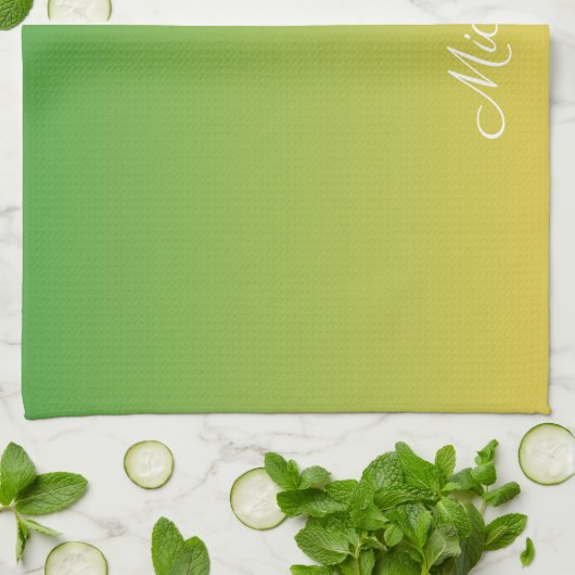 パーソナライズされた緑と黄グラデーション色 キッチンタオル (折り畳み)