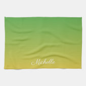 パーソナライズされた緑と黄グラデーション色 キッチンタオル (横)