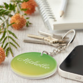 パーソナライズされた緑と黄グラデーション色 キーホルダー (正面右)