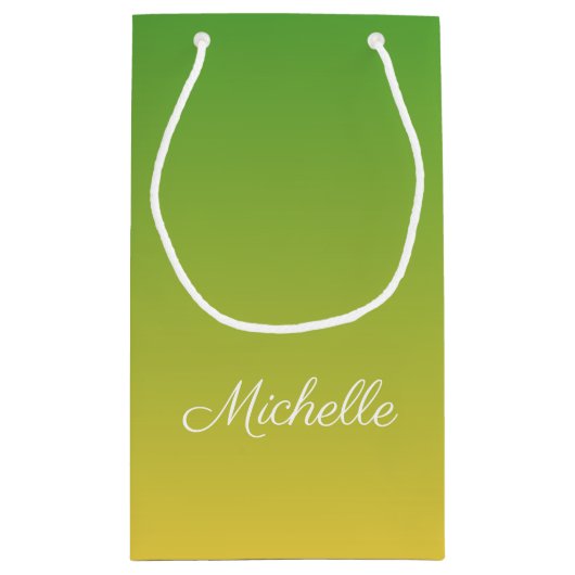 パーソナライズされた緑と黄グラデーション色 スモールペーパーバッグ (裏面)