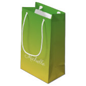 パーソナライズされた緑と黄グラデーション色 スモールペーパーバッグ (裏面アングル)