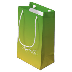 パーソナライズされた緑と黄グラデーション色 スモールペーパーバッグ