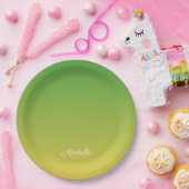 パーソナライズされた緑と黄グラデーション色 ペーパープレート (パーティー)