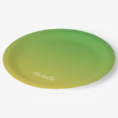 パーソナライズされた緑と黄グラデーション色 ペーパープレート (アングル)