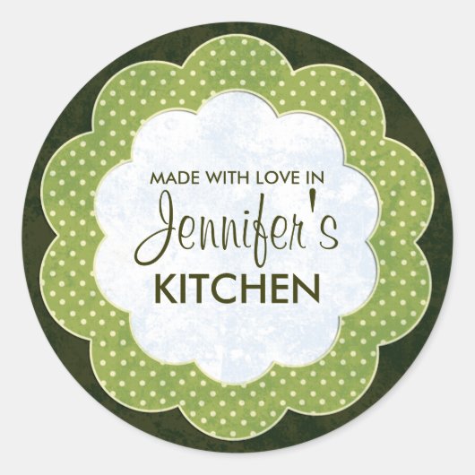 パーソナライズされた緑のフローラルドットキャニングステッカー ラウンドシール (正面)