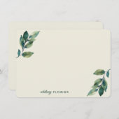 パーソナライズされた緑の水彩セージ緑葉色 ノートカード (正面/裏面)