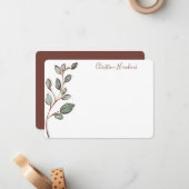 パーソナライズされた緑の葉文具素朴品 ノートカード (正面/裏面インサイチュ)