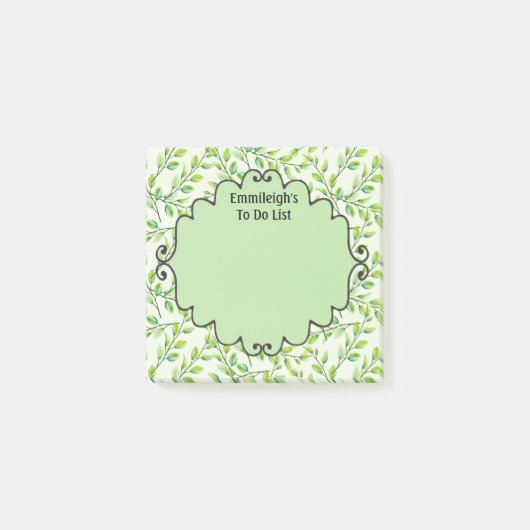 パーソナライズされた緑葉の枝 ポストイット (正面)