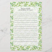 パーソナライズされた緑葉の枝 便箋 (正面)