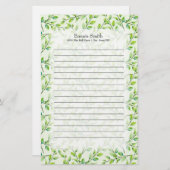 パーソナライズされた緑葉の枝 便箋 (正面/裏面)