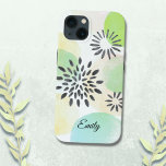 パーソナライズされた緑 iPhone 13ケース<br><div class="desc">緑の色のユニーク抽象芸術の花のパタ飾ーンとこのケースであなたの電話を作りなさい。名前を変カスタマイズ更するか、モノグラムにすることによって可能である。オリジナルスケッチ©ミケーレ・デイヴィス。</div>
