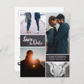 パーソナライズされた縦型の「Save the Date」写真コラージュ 案内ポストカード (正面/裏面)