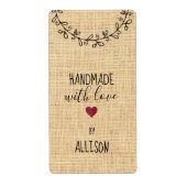 パーソナライズされた織フェイク織ルックハンドメイド愛ハート ラベル (正面)