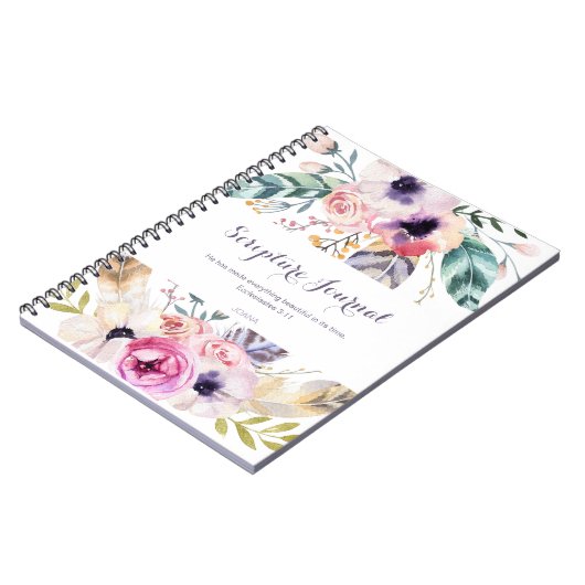 パーソナライズされた聖なる書物、 経典ジャーナル水彩花 ノートブック (左側)