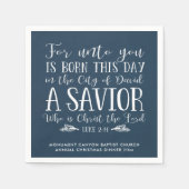 パーソナライズされた聖書聖句タイポグラフィブルー スタンダードカクテルナプキン (正面)