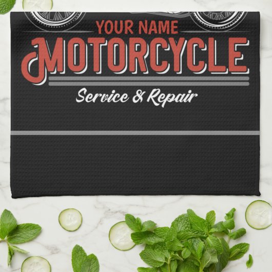 パーソナライズされた自動二輪車サービスバイクもしくは自転車に乗る人修理店 キッチンタオル (折り畳み)