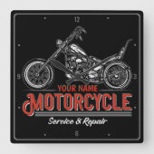 パーソナライズされた自動二輪車サービスバイクもしくは自転車に乗る人修理店 スクエア壁時計 (正面)