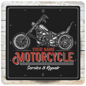 パーソナライズされた自動二輪車サービスバイクもしくは自転車に乗る人修理店 スクエア壁時計