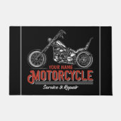パーソナライズされた自動二輪車サービスバイクもしくは自転車に乗る人修理店 ドアマット (正面)