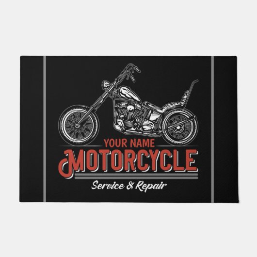 パーソナライズされた自動二輪車サービスバイクもしくは自転車に乗る人修理店 ドアマット (正面)