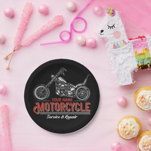 パーソナライズされた自動二輪車サービスバイクもしくは自転車に乗る人修理店 ペーパープレート (パーティー)