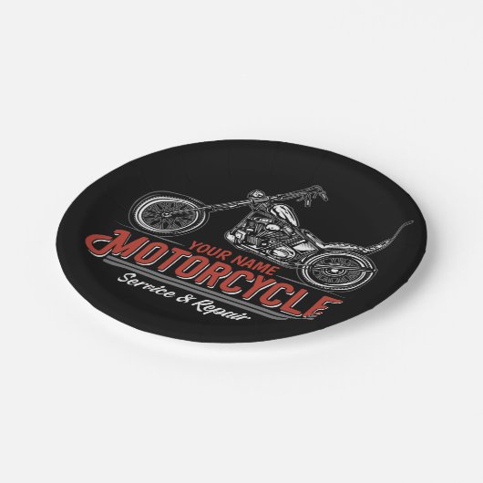 パーソナライズされた自動二輪車サービスバイクもしくは自転車に乗る人修理店 ペーパープレート (アングル)