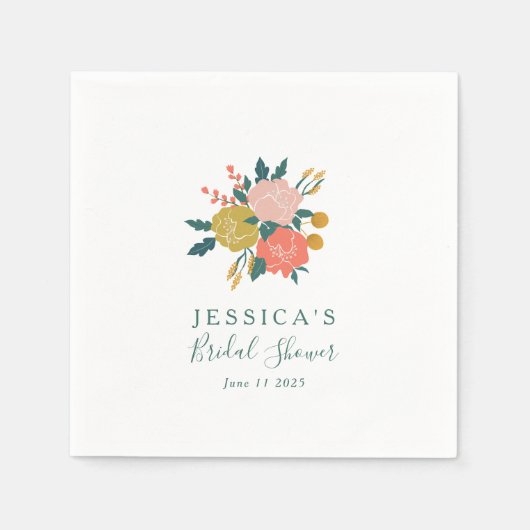 パーソナライズされた自然フローラブライダルシャワー スタンダードカクテルナプキン (正面)