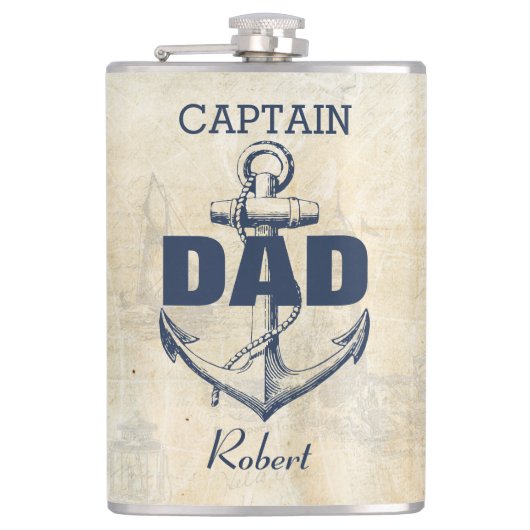 パーソナライズされた航海のいかりキャプテンパパ フラスク (正面)