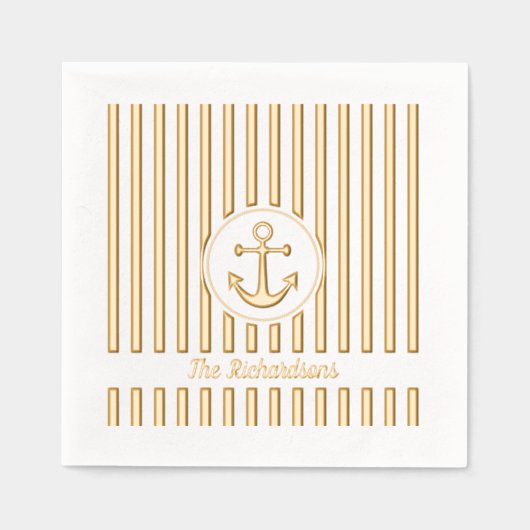 パーソナライズされた航海のいかりストライプ 箔ナプキン (正面)