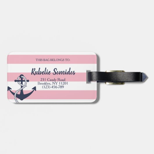 パーソナライズされた航海のいかりピストライプンクバッグラベル ラゲッジタグ (裏面横)