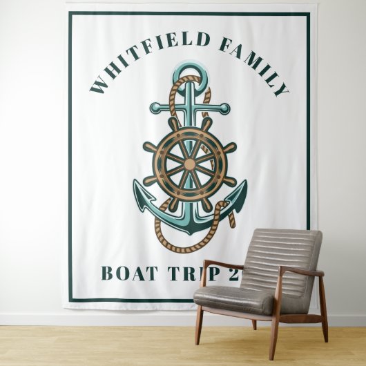 パーソナライズされた航海のいかりファミリーフォトブース タペストリー (インサイチュ)